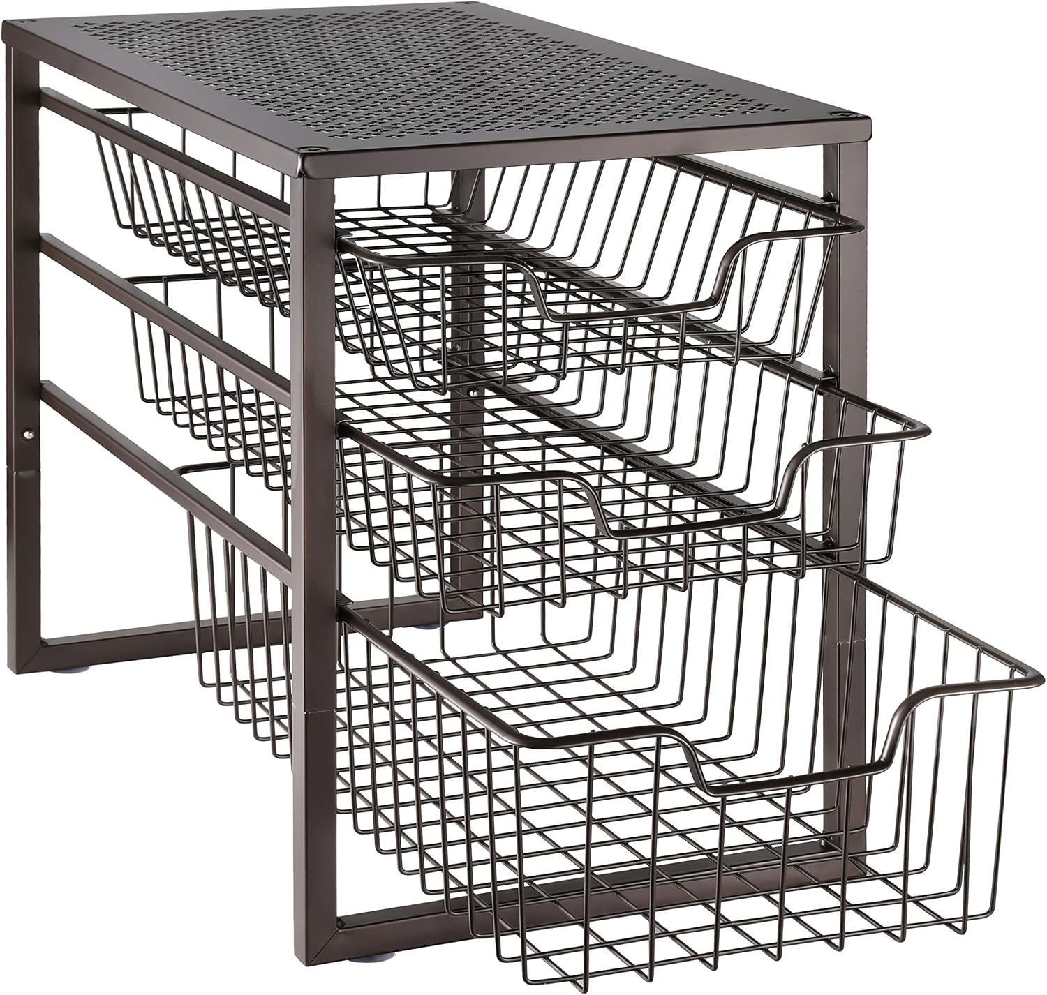 Simple Trending 3-Tier Under Sink Cabinet Organizer with Sliding Storage Drawer, Desktop Organizer for Kitchen Bathroom Office, Stackable,Bronze