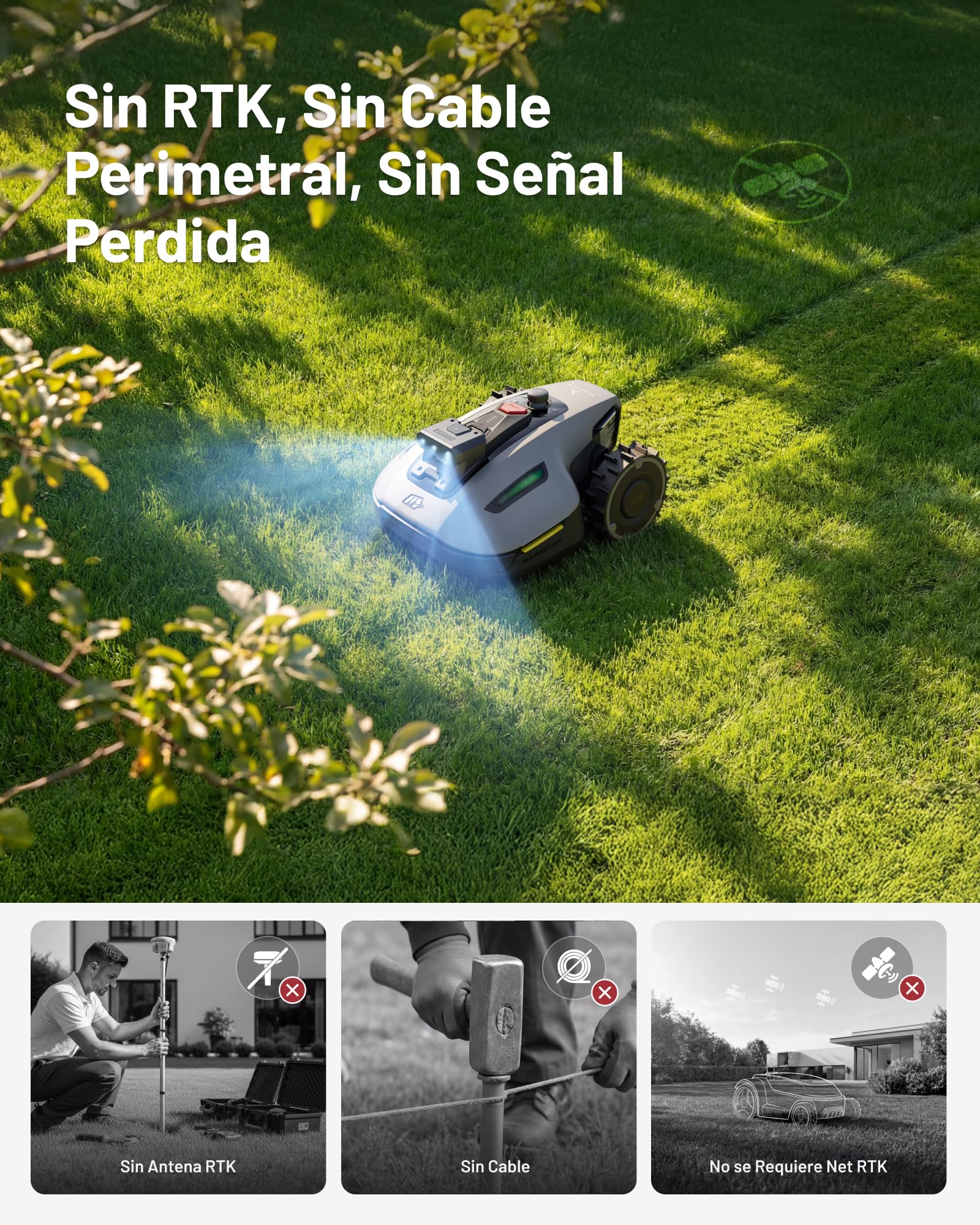 MAMMOTION YUKA Mini 2 500 Robot Cortacésped sin Cable Perimetral, Sin Señal Perdida, Sin RTK, Visión AI Tri-CAM, DropMow, Pendientes hasta un 45%, hasta 500㎡, Mapeo Automático Multi-Zona