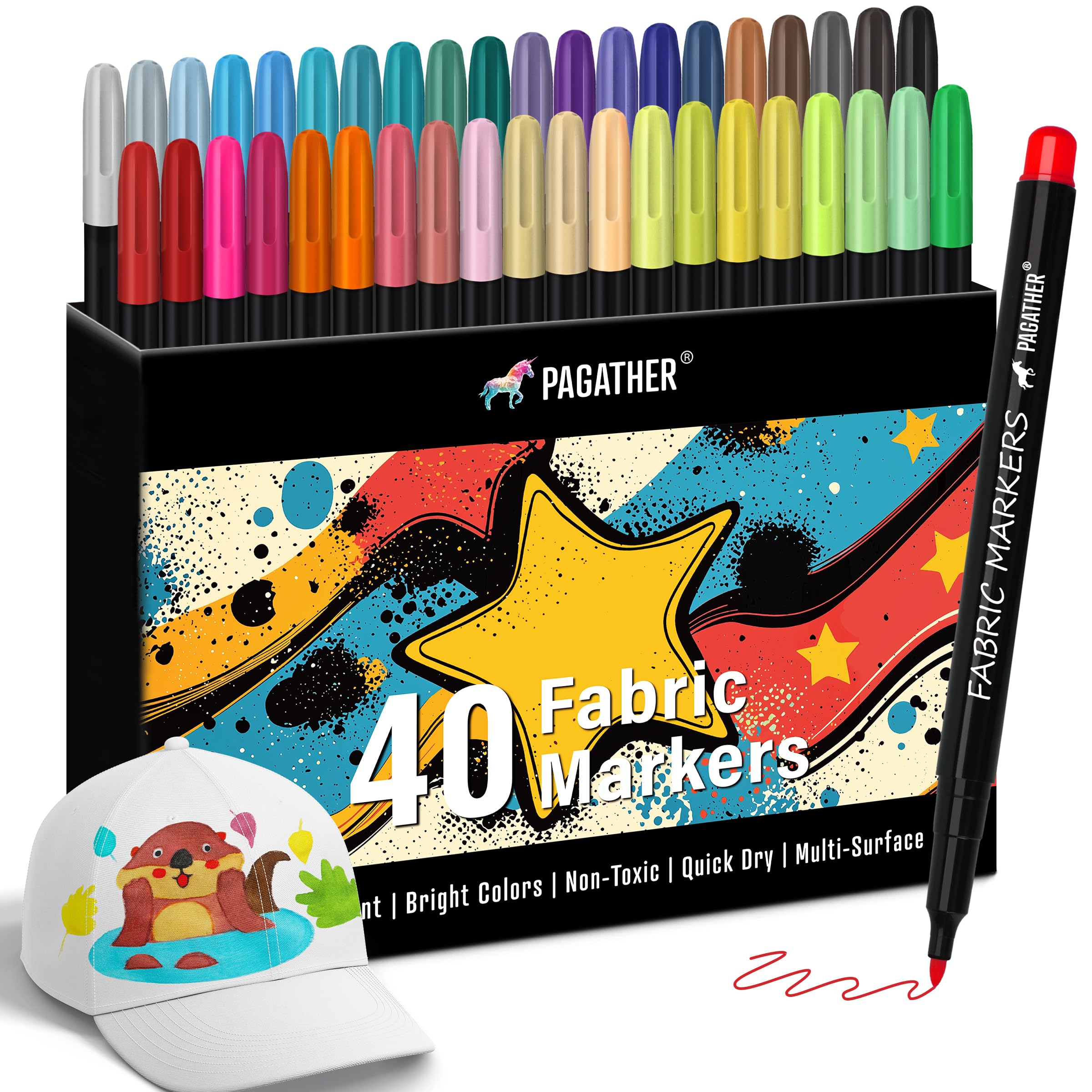 Fabric Markers Permanent for Clothes, 40 Colors Fine Tips Paint Pens for Clothing Canvas Tote Bags T-Shirt and Shoes, Non Toxic Ink for Kids and Adults