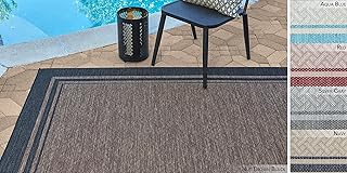 Gertmenian Outdoor Rug Tropical Collection Simple Exterior Patio Carpet 6x9 Medium Nut Brown Black Border