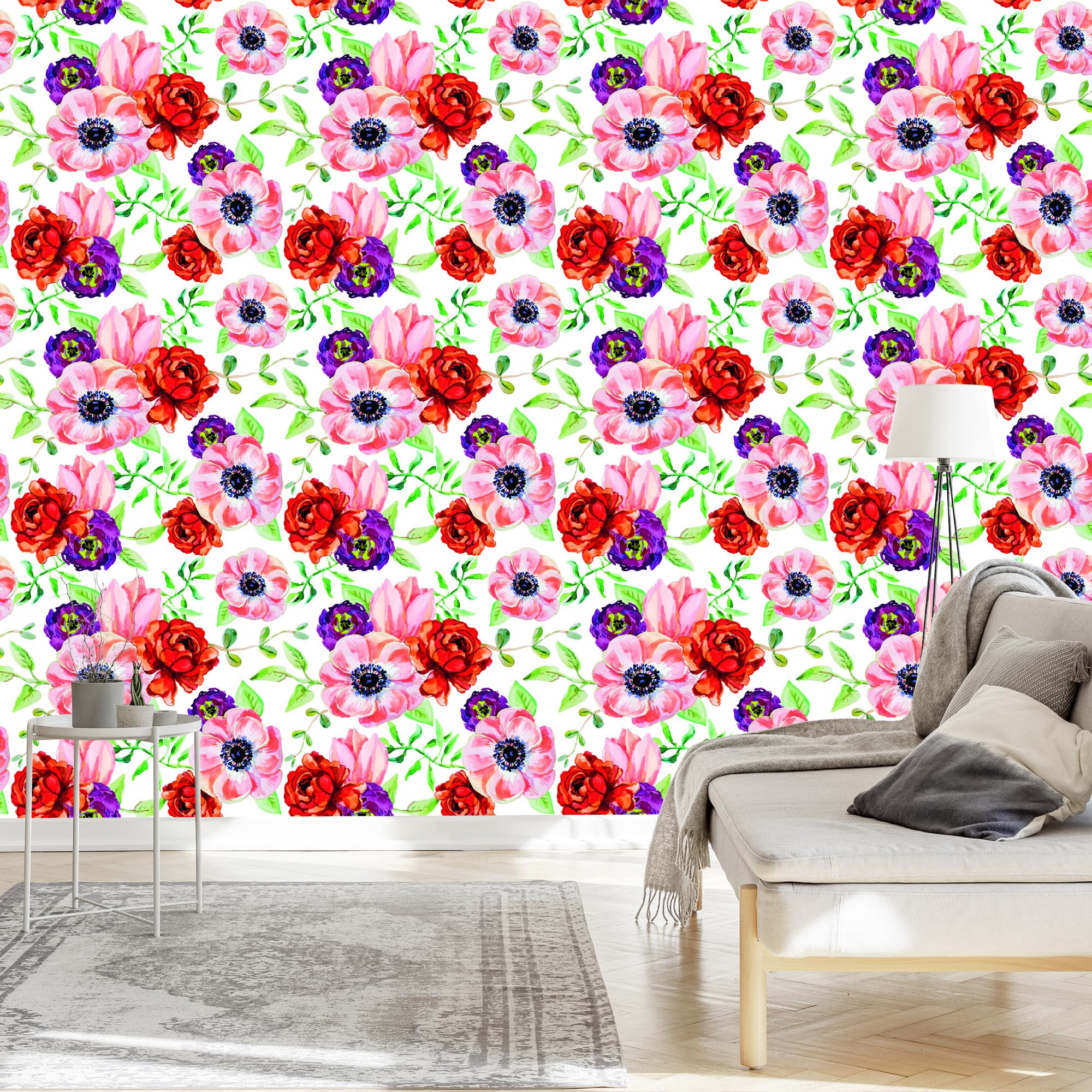 Vliestapete Bunte Ranunkeln 50 x 1000 cm | Ausdrucksstarke Bildgestaltung; Charaktervoller Raumschmuck; Harmonische Akzentfläche; Kleister im Set