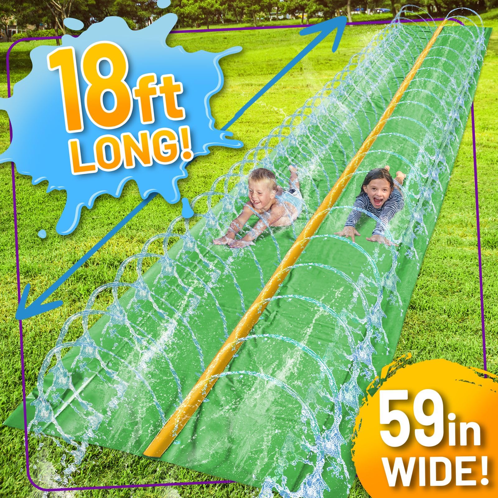 18 x 5 pies – Salpicaduras y tobogán deslizante, toboganes acuáticos para niños – Tobogán acuático para niños al aire libre divertidos juguetes acuáticos de verano, actividades acuáticas para 4