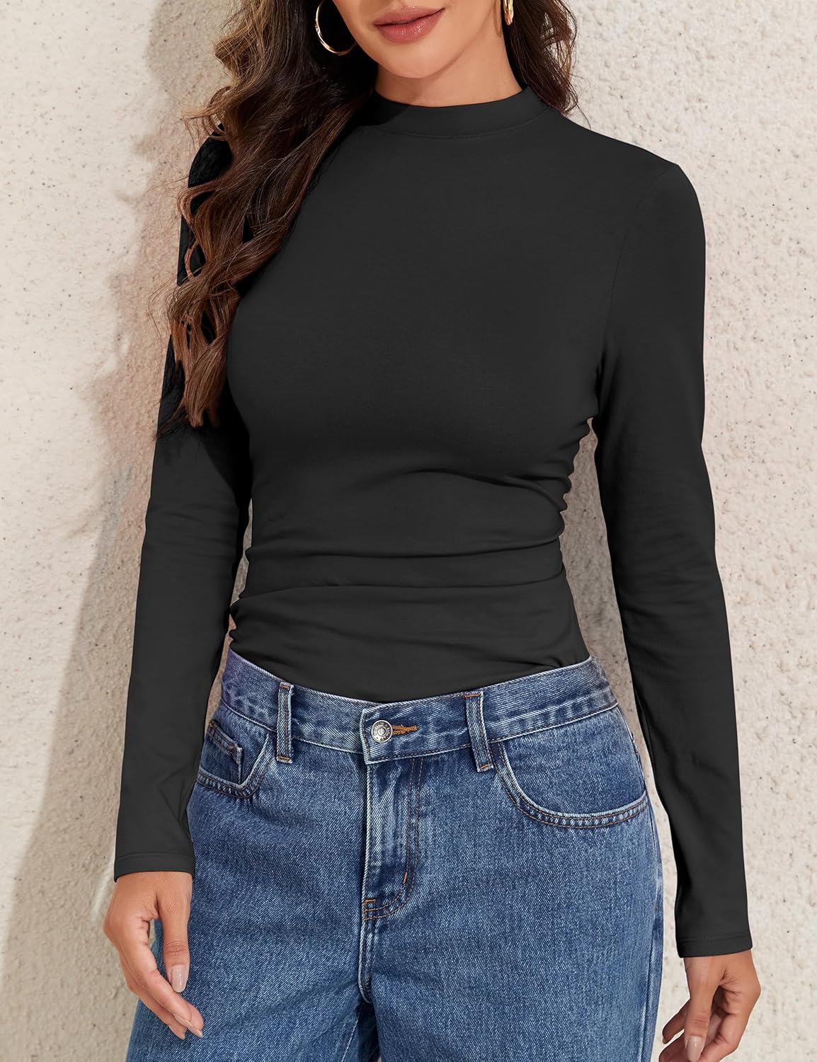 Women's Cotton Long Sleeve Shirts Mock Neck Basic Tee Slim Fit Fall Casual Going Out Tops Fashion T Shirt - Image 4