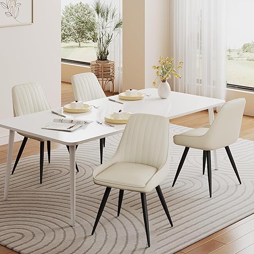 Miniatura 4 de Alunaune Modern Dining Chairs Set of 2, Mid Century Upholstered Kitchen Chairs Anti Scratch Armless Leisure Accent Chair, Living Room Faux Leather