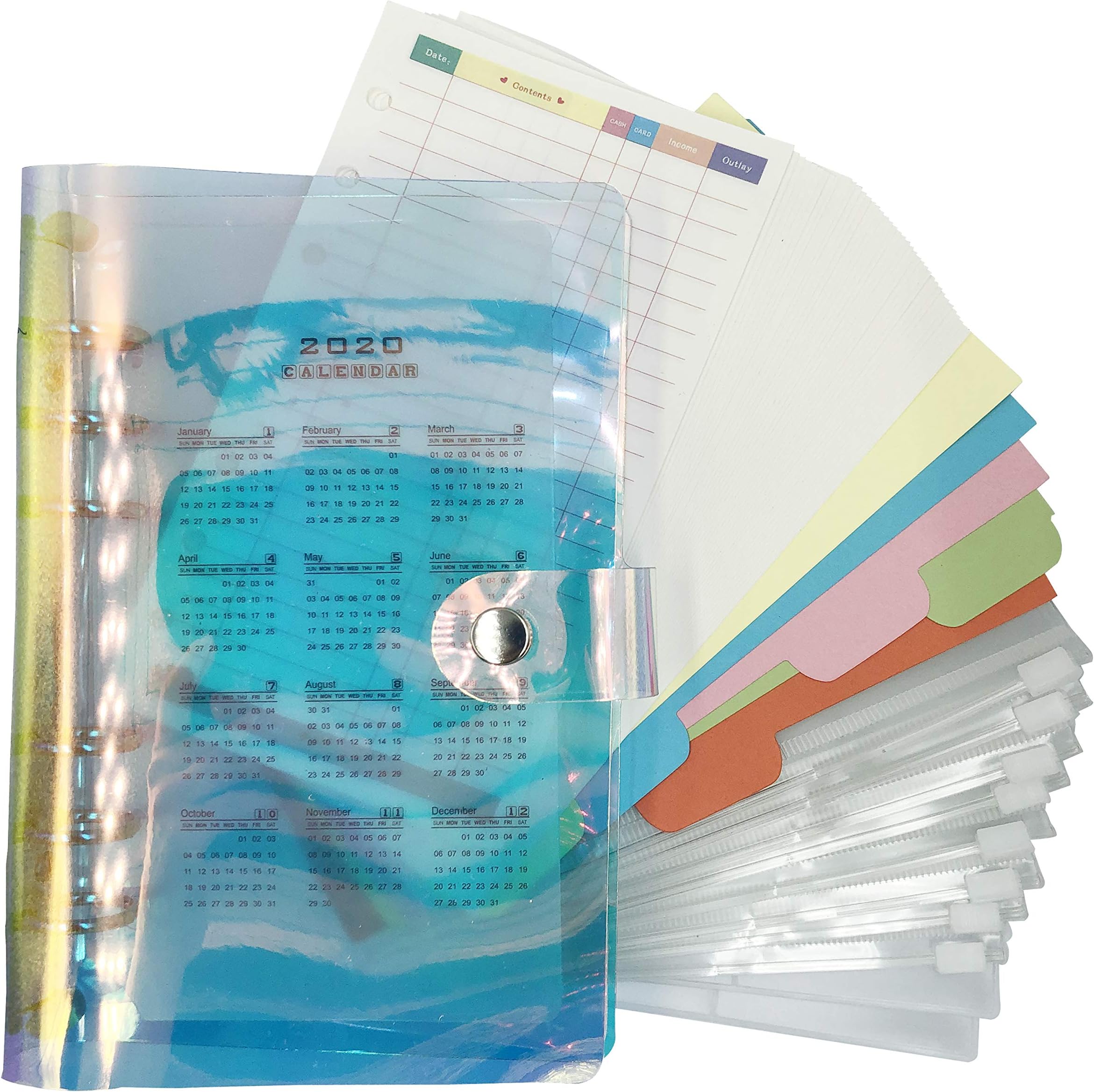 Cash Envelope Wallet System Binder for Budgeting - Includes 40 pcs Budget Sheets, 8 pcs Organizer Zipper Bags, 5 pcs Binder Dividers, 1 pcs Calendar for 2020 & More | A6 Size Budget Planner Binder