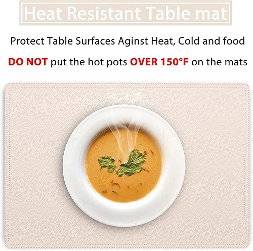 Miniatura 3 de Juego de 6 manteles individuales de piel sintética, impermeables, resistentes a las manchas, resistentes al calor, antideslizantes, fáciles de