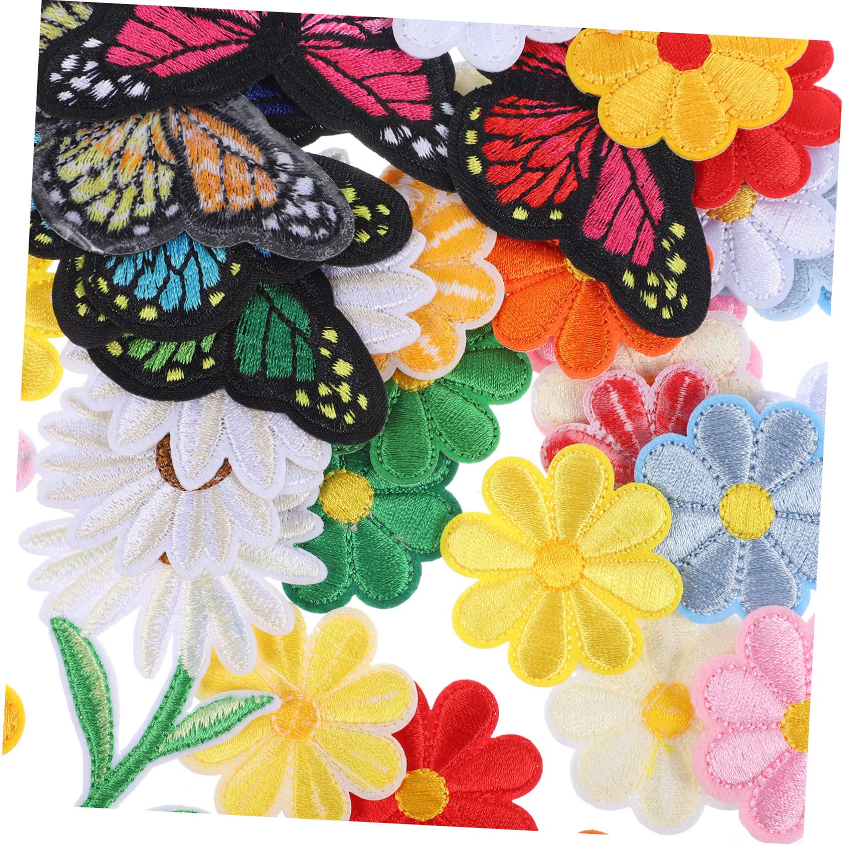 STOBOK 195stücke Teiliges Bügelfreundlicher Gestickter Applikations-patches Bunten Schmetterlings Und Blumen-motiven Für Kleidung Rucksäcke Und -projekte