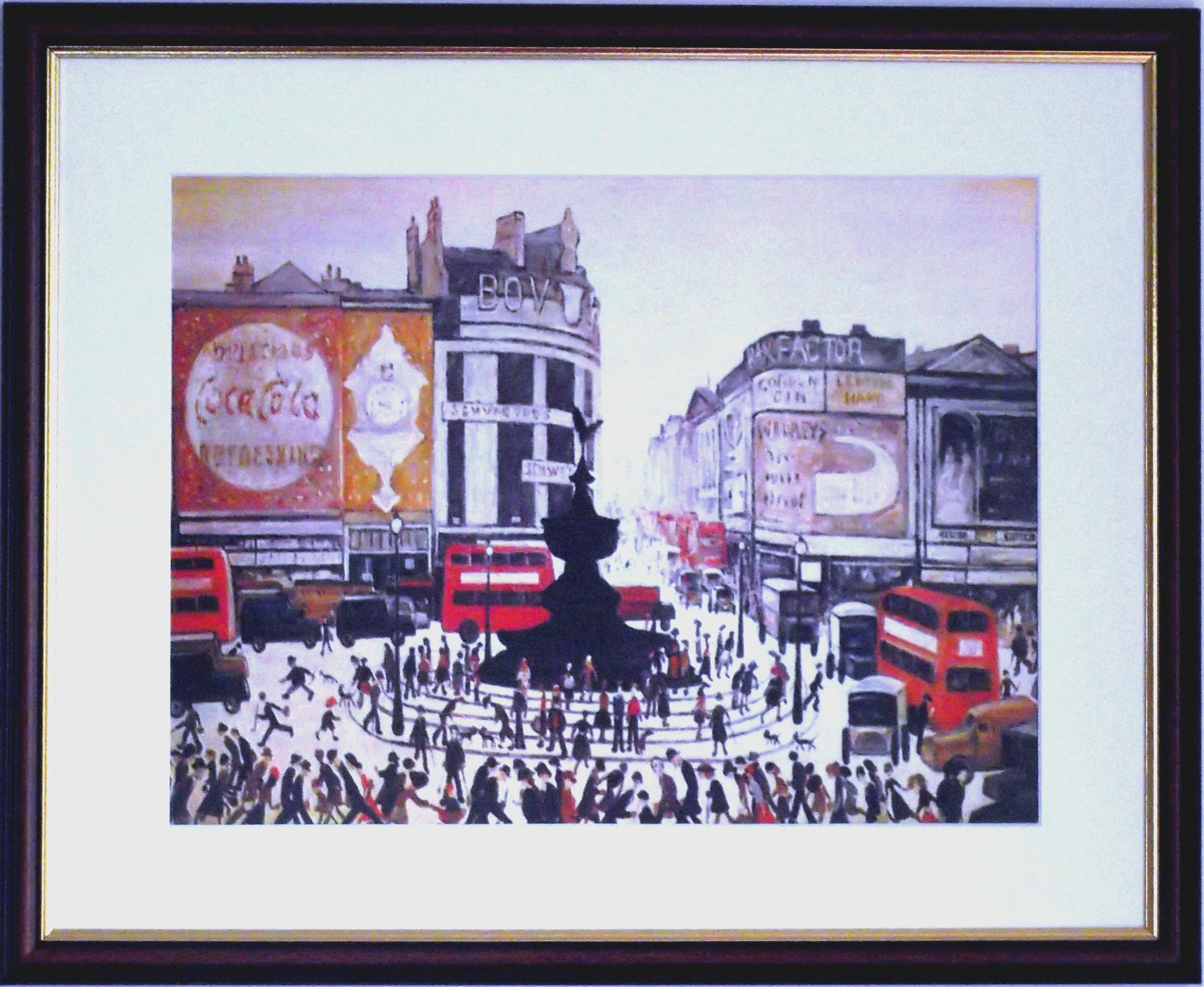 Stateoftheart-Uk Walnut Finish Frame With Soft White Mount And Large Image L S Lowry Print - Piccadilly Circus - On Textured Art Paper - 21 X 17Inch Walnut Finish Frame - White Mount - Large Image