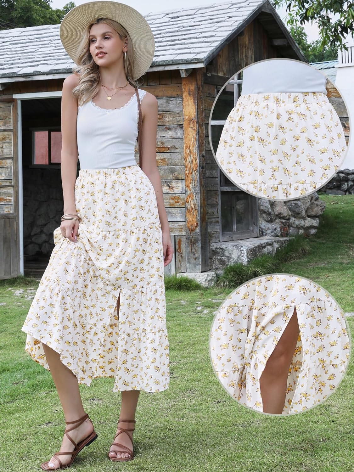 Allegra K Summer Floral Midi Skirt for Women Boho Elastic High Waist Flowy A Line Skirts Trendy 2026 - Image 4