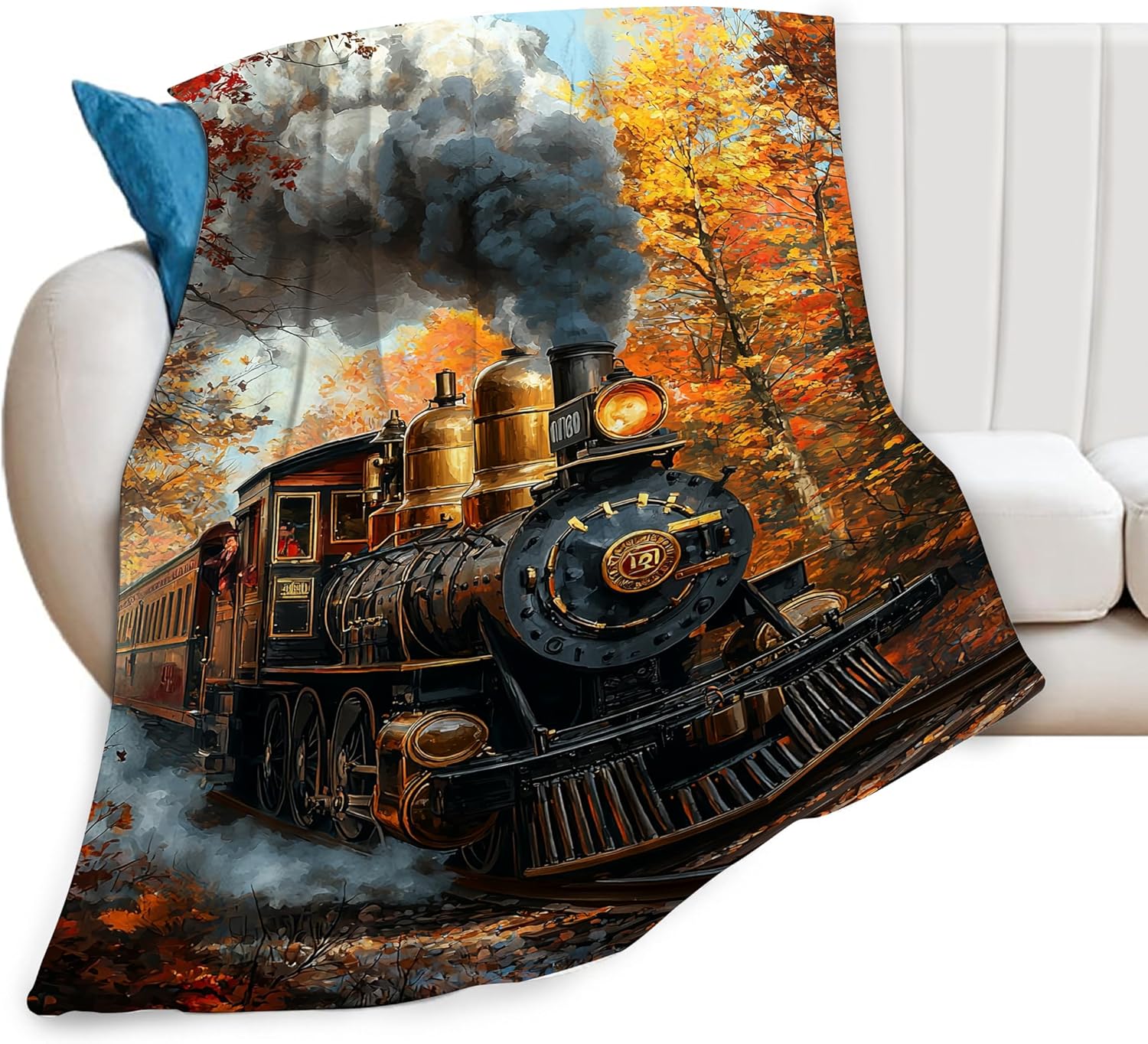 Train Blanket, Train Decor Throw Blankets, Gifts for Men Boys Girls Women Lover Adult Cozy Fleece Flannel Bedding Stuff Plush for Couch Sofa Bed Decor 60"X50"