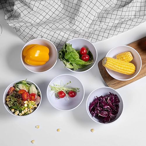 Miniatura 4 de Webbylee Juego de cuencos y platos llanos de melamina para cereales  6 piezas blancas para uso diario, apto para lavavajillas, duradero, resistente