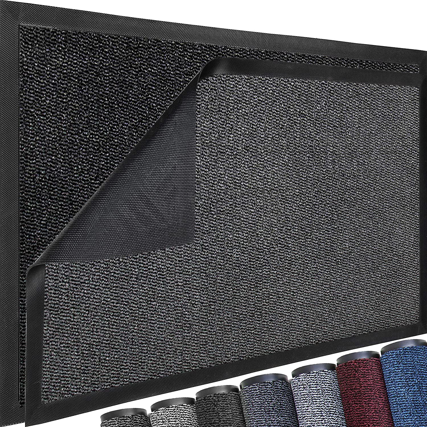 TrendMakers Extra Large Big Hardwearing Doormat Heavy Duty ANTHRACITE/BLACK PVC Edge Pile Top Rubber Carpet Runner Barrier Entrance Door Mats Kitchen Utility Dust Floor Mats Rugs 60cm x 80cm — image 1
