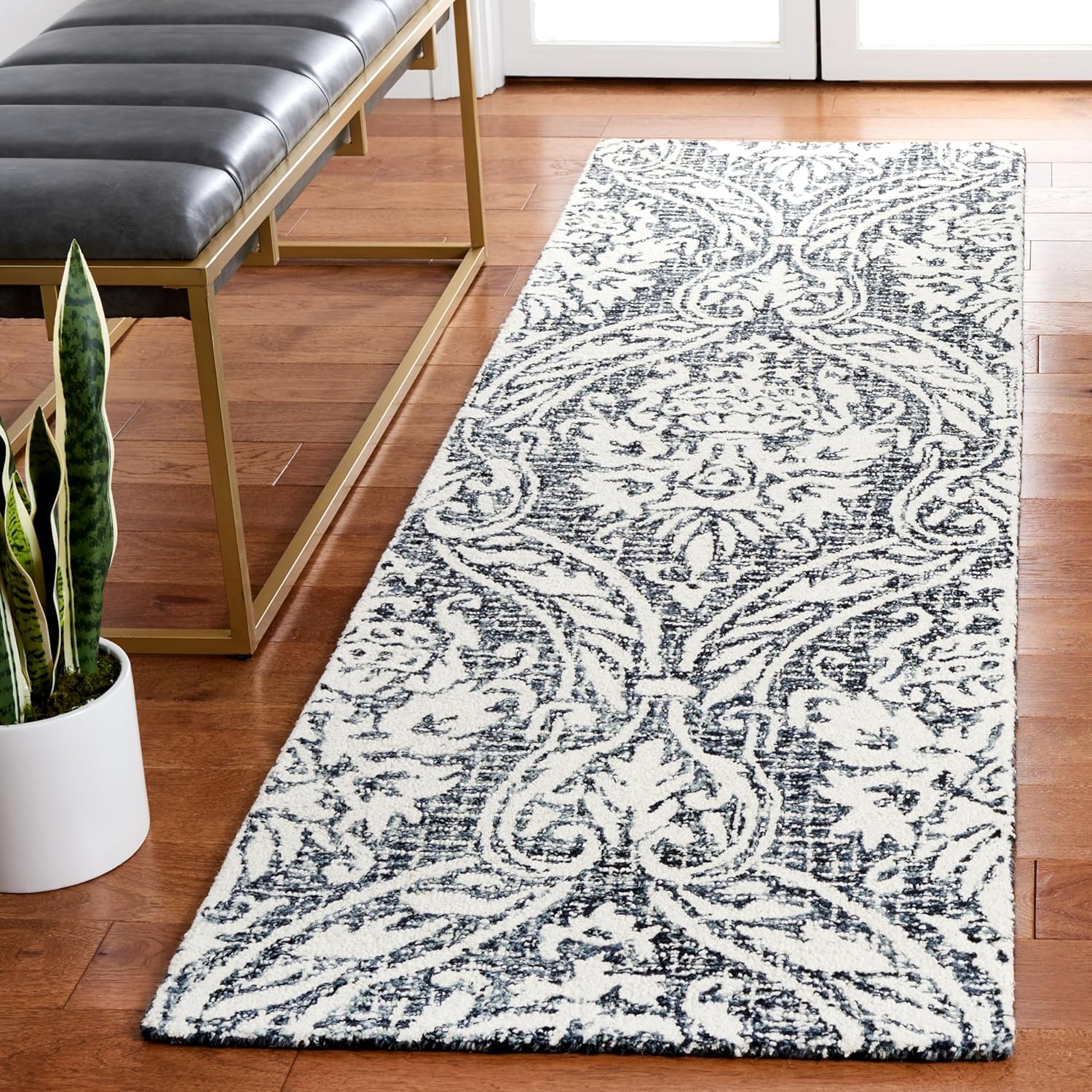 SAFAVIEH Abstract Collection Area Rug - 10' x 14', Grey & Ivory, Handmade Wool, Ideal for High Traffic Areas in Living Room, Bedroom (ABT204A)