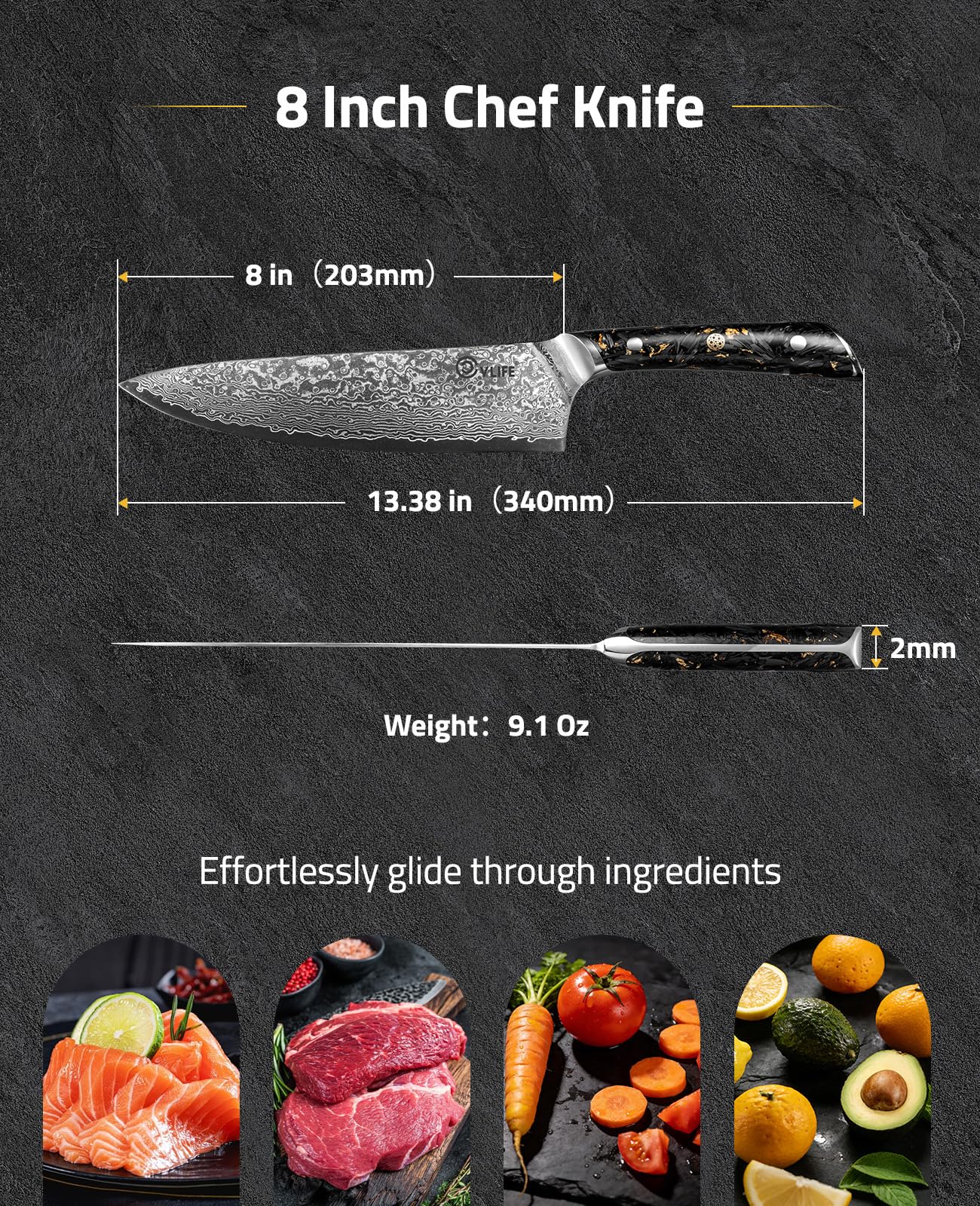 CVLIFE Chef Knife, 8" Damascus Steel Knife with High Carbon 10Cr15Mov Core — Amazon image 5