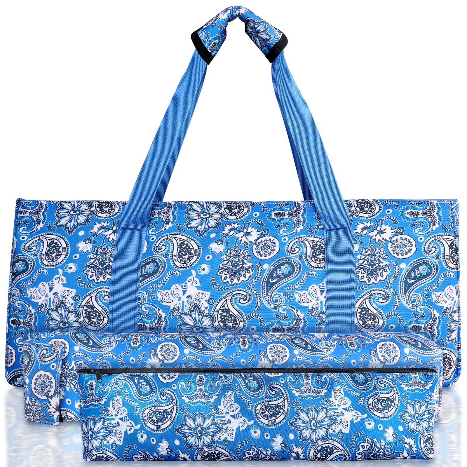 QIMIALOL Empty Mahjong Bags for Tiles and Racks, Sturdy Blue Printed Storage Case, Perfect American Mahjong Accessories for Game Nights, Parties, Community, Camping or Travel (3-Piece Bag Only)