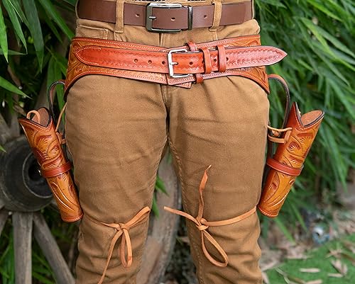 Miniatura 7 de Hulara Western Gun Holster 45 Auto 45 ACP 4445 Caliber Cowboy Holster para Revolver Full Grain Buff Leather Gun Holster con cinturón para hombre