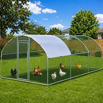 HITTITE Large Metal Chicken Coop with Run, 19.19 x 9.84 x 6.23 ft Walk in Poultry Cage Chicken Run Pen, Dome Roof Outdoor Chicken Runs for Yard with Waterproof & Anti-UV Cover