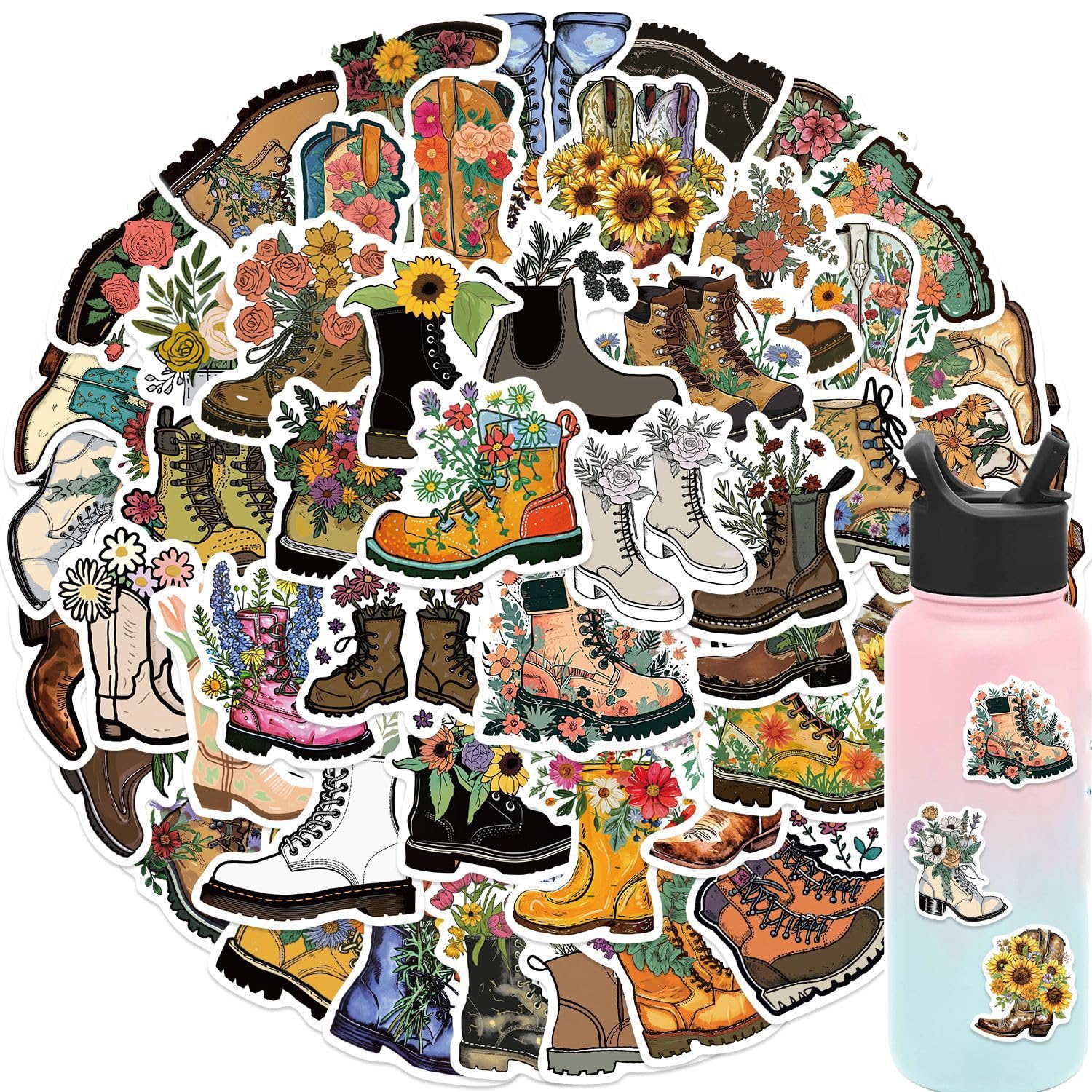 50Pcs Boots Stickers Laptop Car Scrapbook Phone Skateboard Suitcase Luggage Bike Boots Stickers Vinyl Waterproof Aesthetic Personalised Stickers for Teens Boys Girls Adults