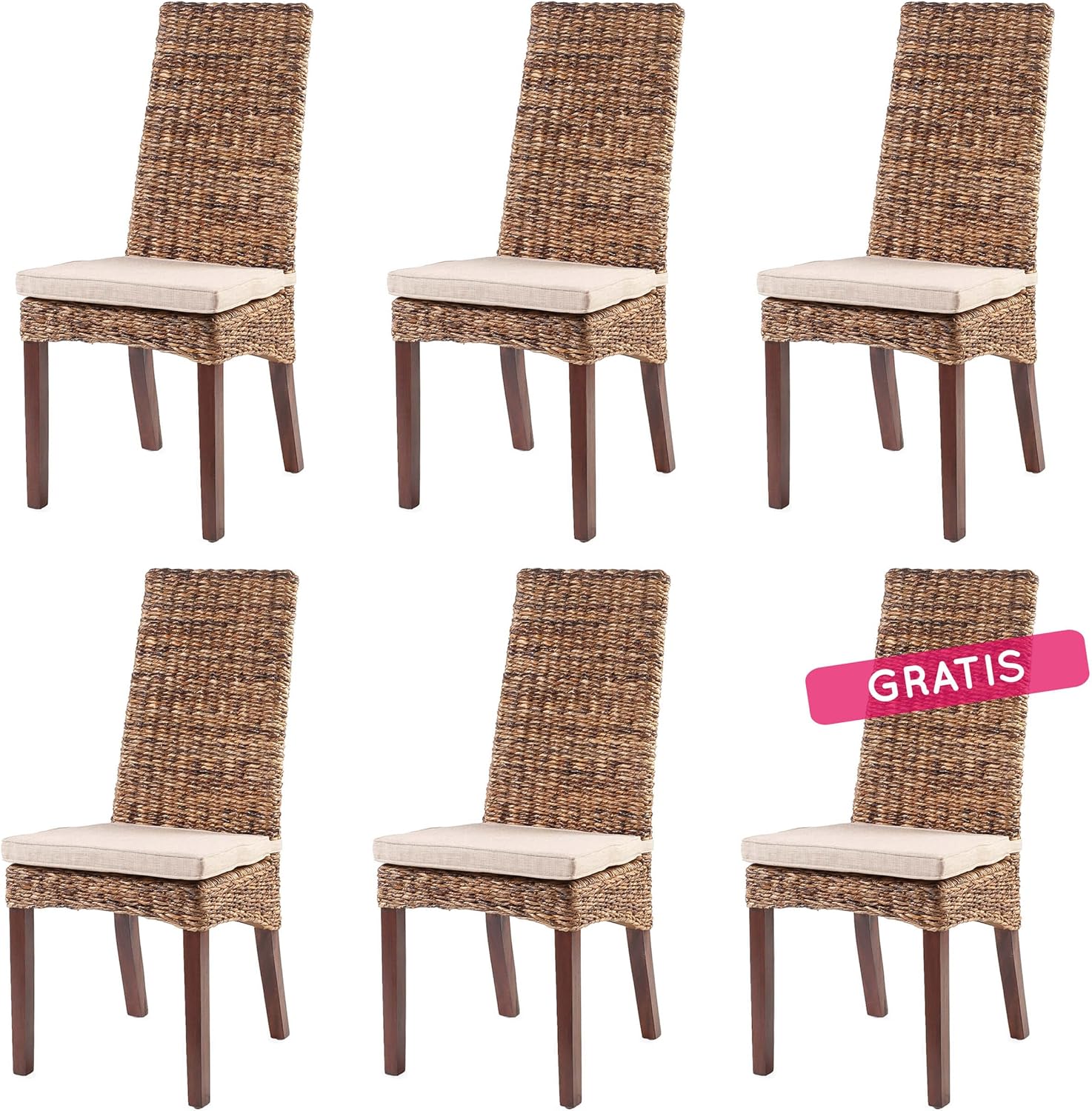 6X Rattanstühle LAVEZZI Stuhlgruppe Esszimmerstühle Honig/Kaffee