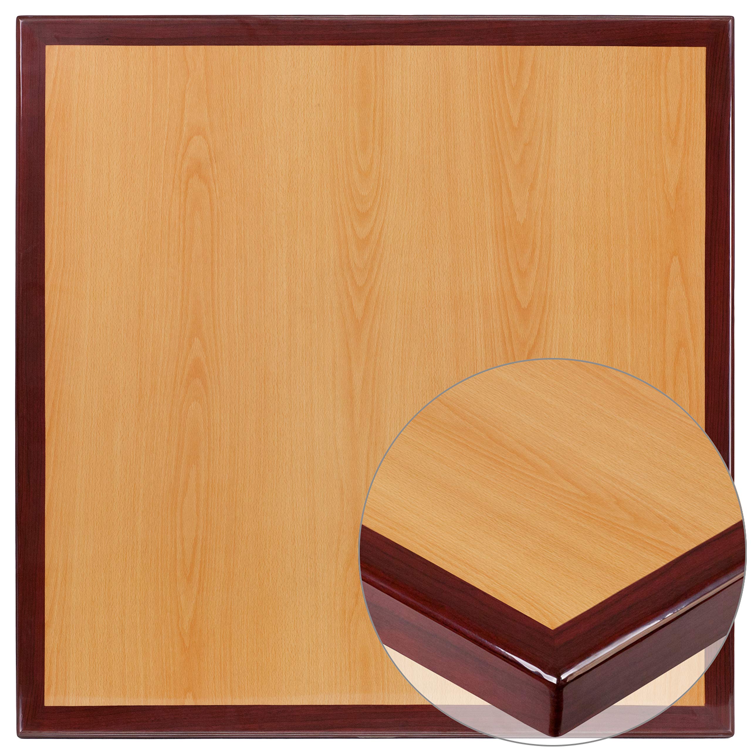 Flash Furniture Glenbrook 30'' Square 2-Tone High-Gloss Cherry / Mahogany Resin Table Top with 2'' Thick Drop-Lip