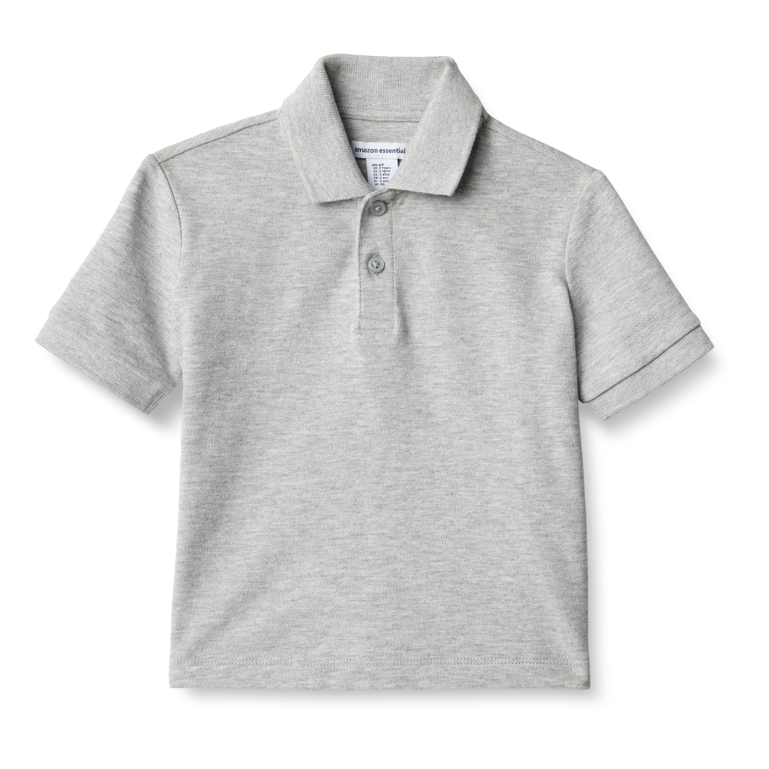 Amazon Essentials Boys' Cotton Spandex Pique Polo Shirt, Light Grey Heather, Medium