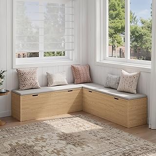 L-Shaped Storage Bench, Kitchen Breakfast Nook with Cushion & Hidden Sto...