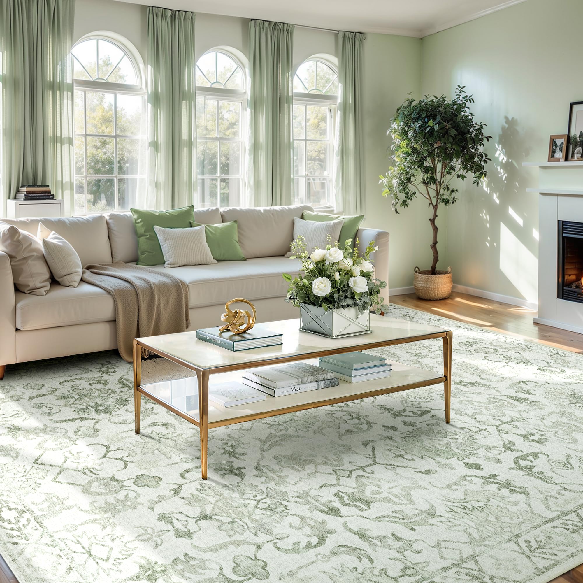 Deerly Sage Rugs 8x10 for Living Room