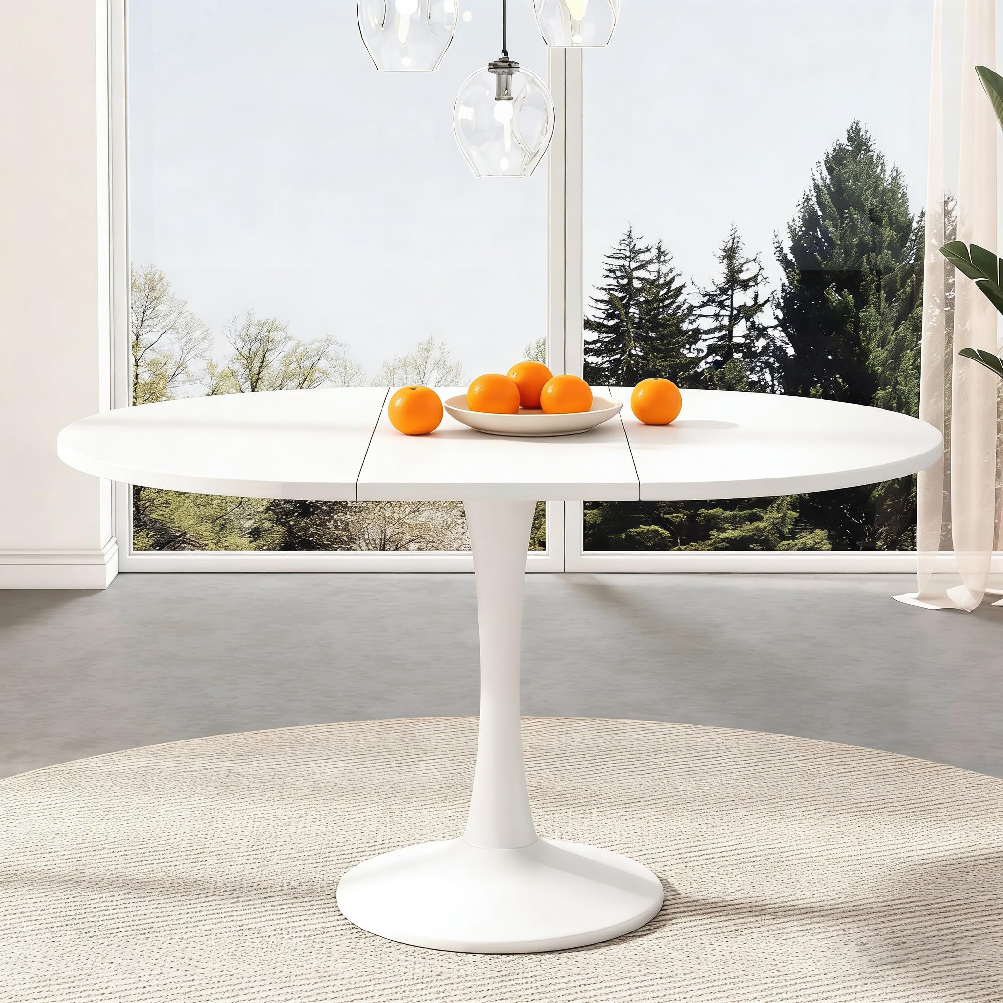 Mesa de comedor extensible, moderna, simple, ovalada, de madera, mesa de comedor redonda, 1 placa adicional, longitud 100/140 x ancho 100 x altura 75 cm (blanco)