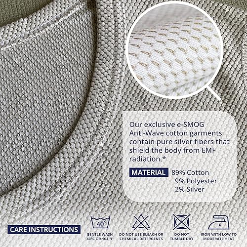Miniatura 3 de BioPure e-SMOG - Camisetas de algodón antiondas con fibras plateadas para protección EMF, protección RF, bloqueo antiradiación