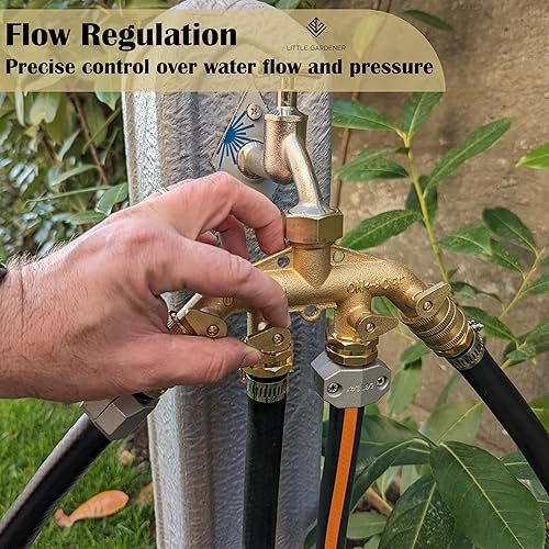 Miniatura 6 de Little Gardener Divisor de manguera de latón de 4 vías, cuerpo de metal, conector de manguera de 4 vías y adaptador de manguera de jardín para uso