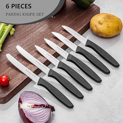 Miniatura 2 de Juego de seis cuchillos para verduras y frutas, de acero inoxidable de alto carbono con mango ergonómico de plástico PP, afilado y súper afilado.