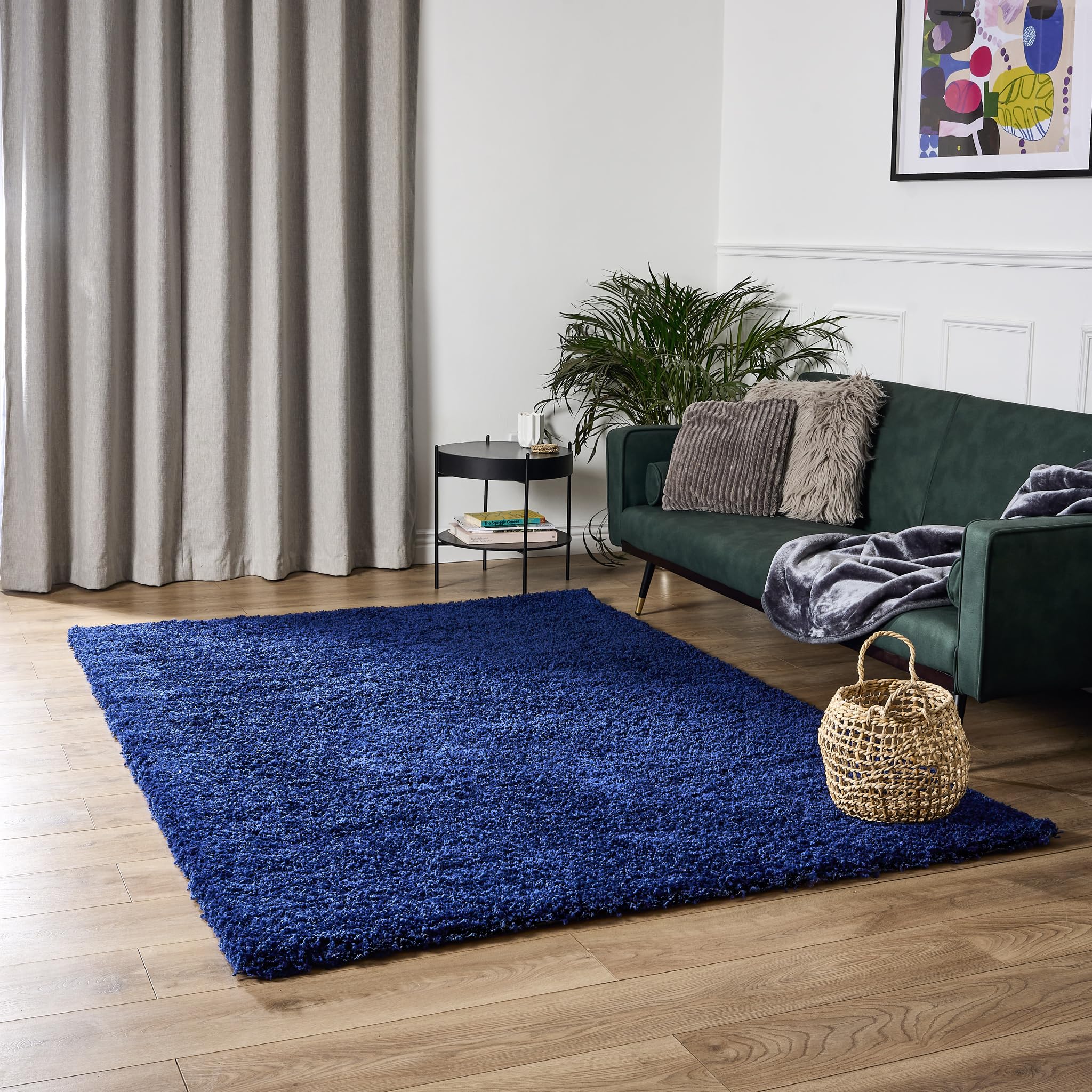 Bravich Navy Blue Shaggy Rug 80 x 150cm (2'7" x 4'11") 5cm Pile Medium Thick Fluffy Living Room Hessian Backed Washable