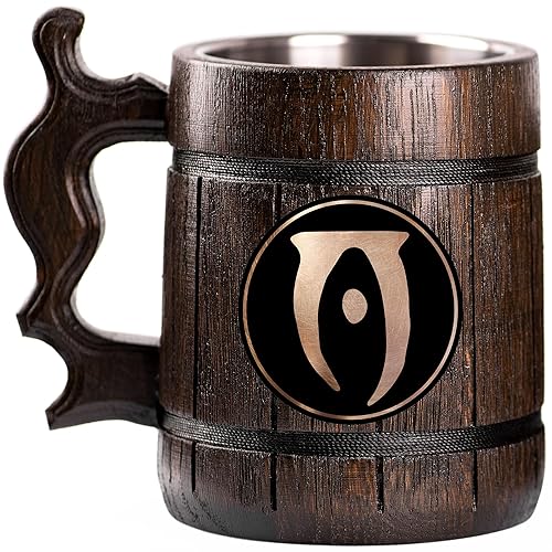 Elder Oblivion Custom Beer Mug, Personalized Stein, Wooden Tankard, Gamer Geek Anniversary Birthday Gifts for Men Him Dad Father Wedding Unique