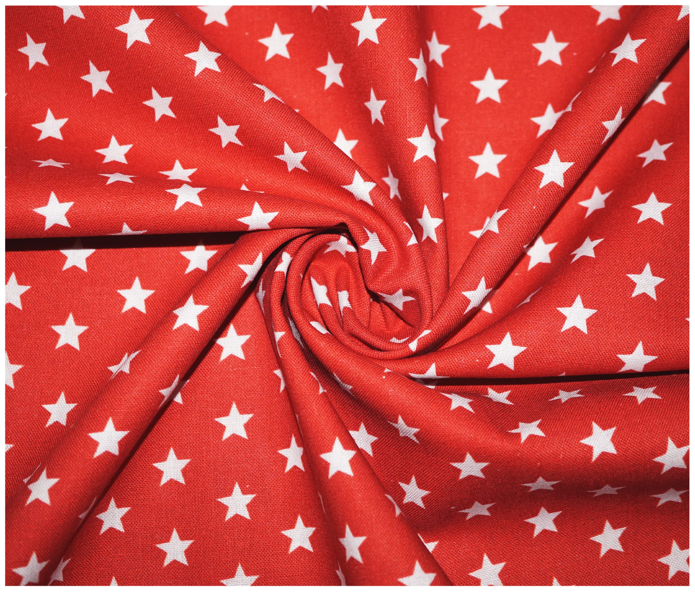 100% Cotton Little Stars Star Poplin Fabric Sewing Arts & Crafts Dressmaking in 13 Colours (2 Metre (200 x 140cm), Red)