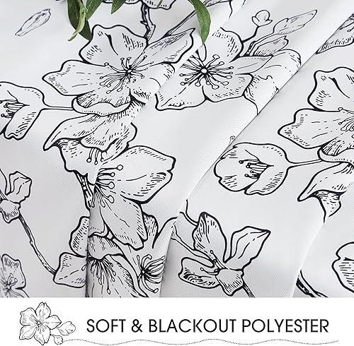 Miniatura 5 de GEOMORRONCCAN - Cortinas 100% opacas de 96 pulgadas de largo para dormitorio, sala de estar, patrón floral negro, aislamiento térmico, ojales en la