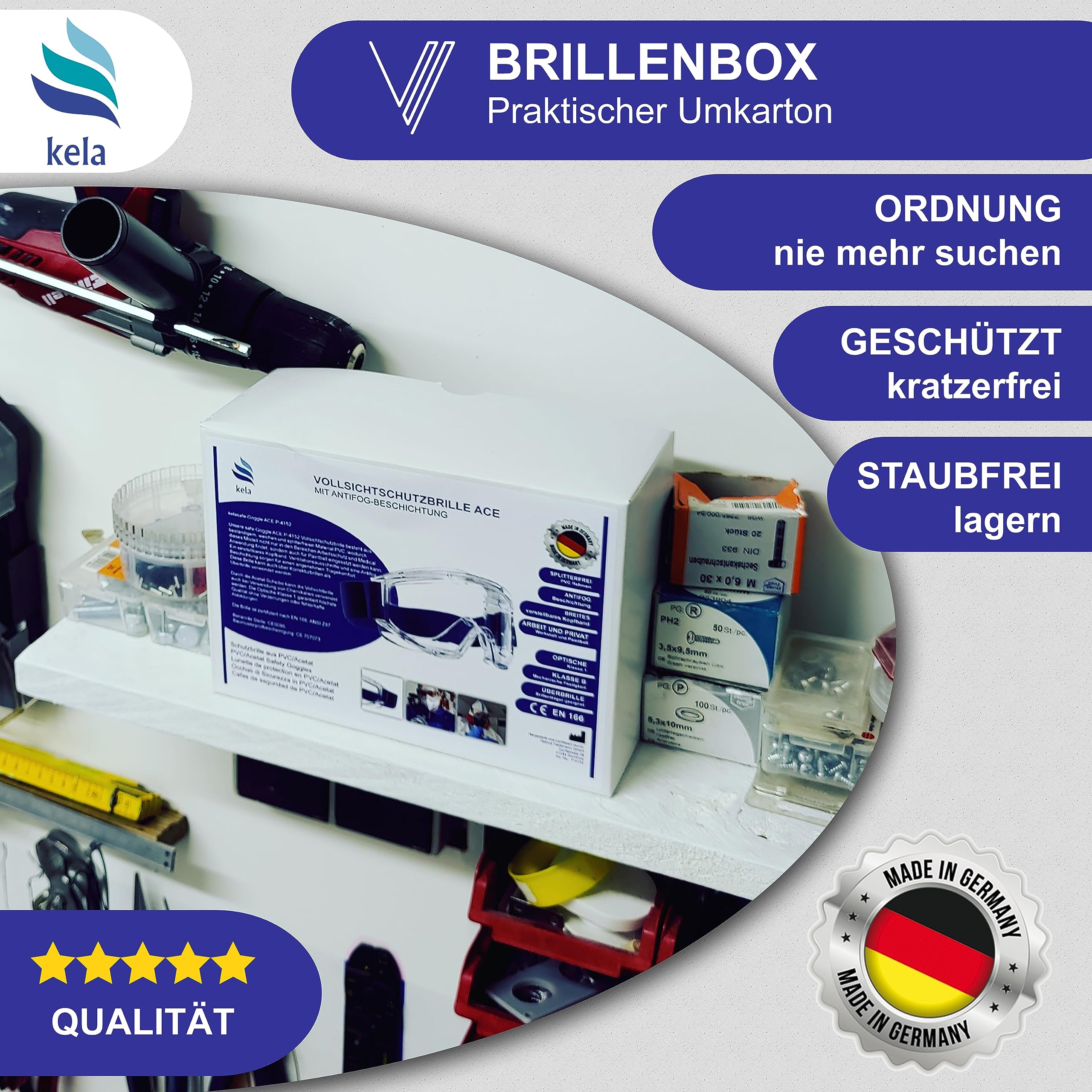kela 2er Pack Vollsichtschutzbrillen ACT I 100% Made in Germany | Ventilation Anti Fog Beschichtung | Acetatscheibe gegen Chemikalien I breites Kopfband | Baustelle, Labor, Werkstatt