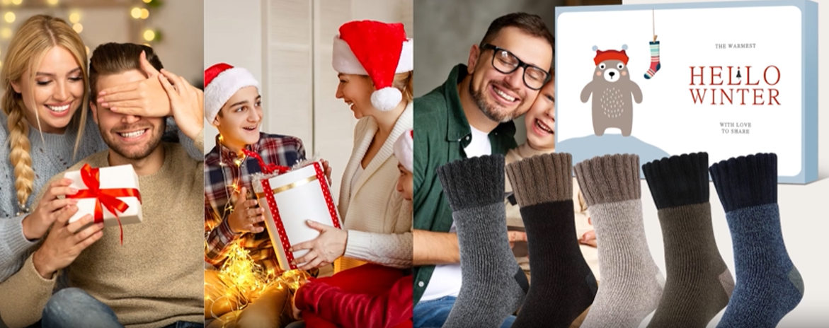 Calzini Invernali Caldi Da Sci Uomo E Donna - Cotone, Motivi Invernali Divertenti, Regalo Ideale (3-5 Paia, 2 Taglie) - Foto 2