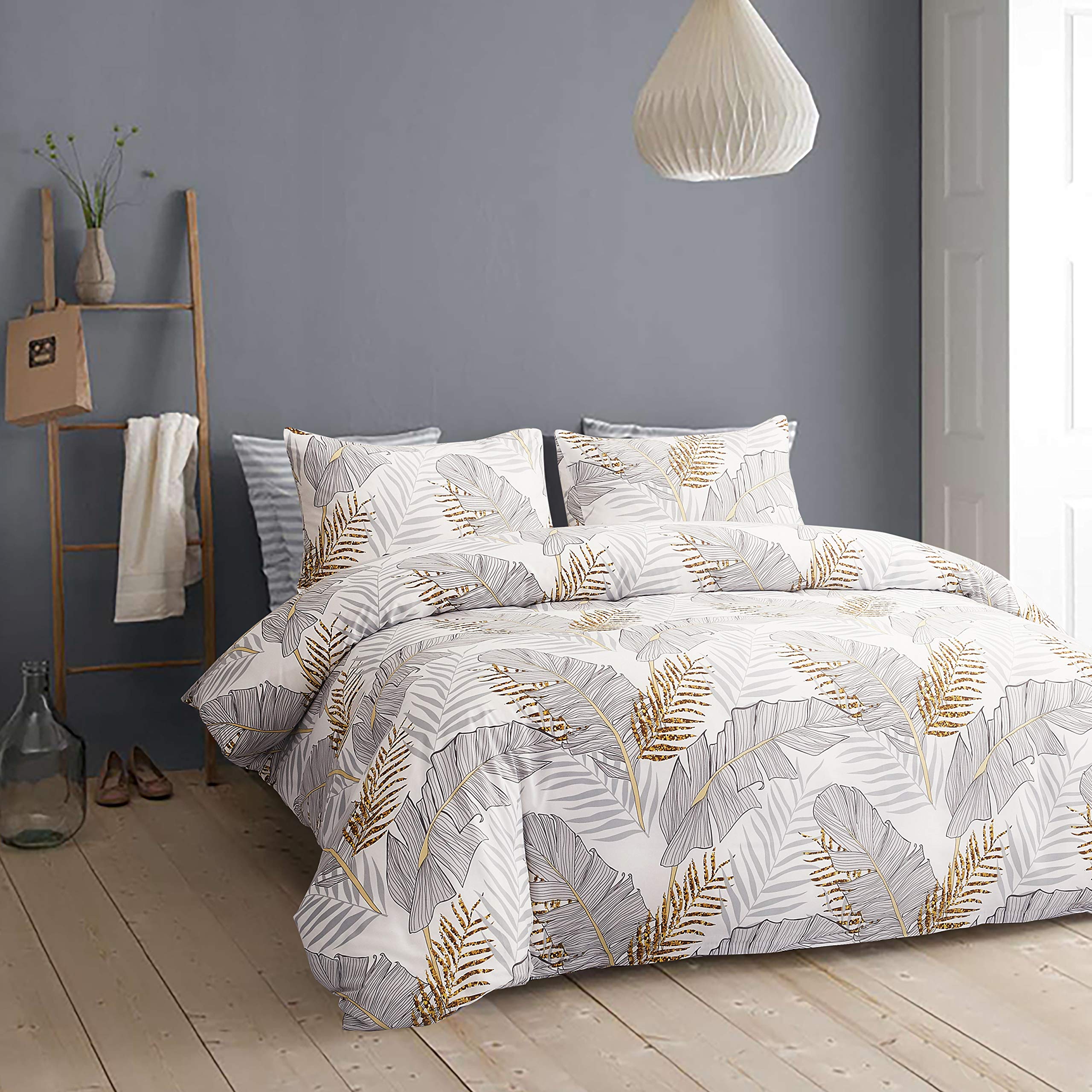 Set di biancheria da letto con copripiumino e 2 federe, motivo floreale, foglia di palma, per bambini, ragazze, donne, fantasia, falena, insetti