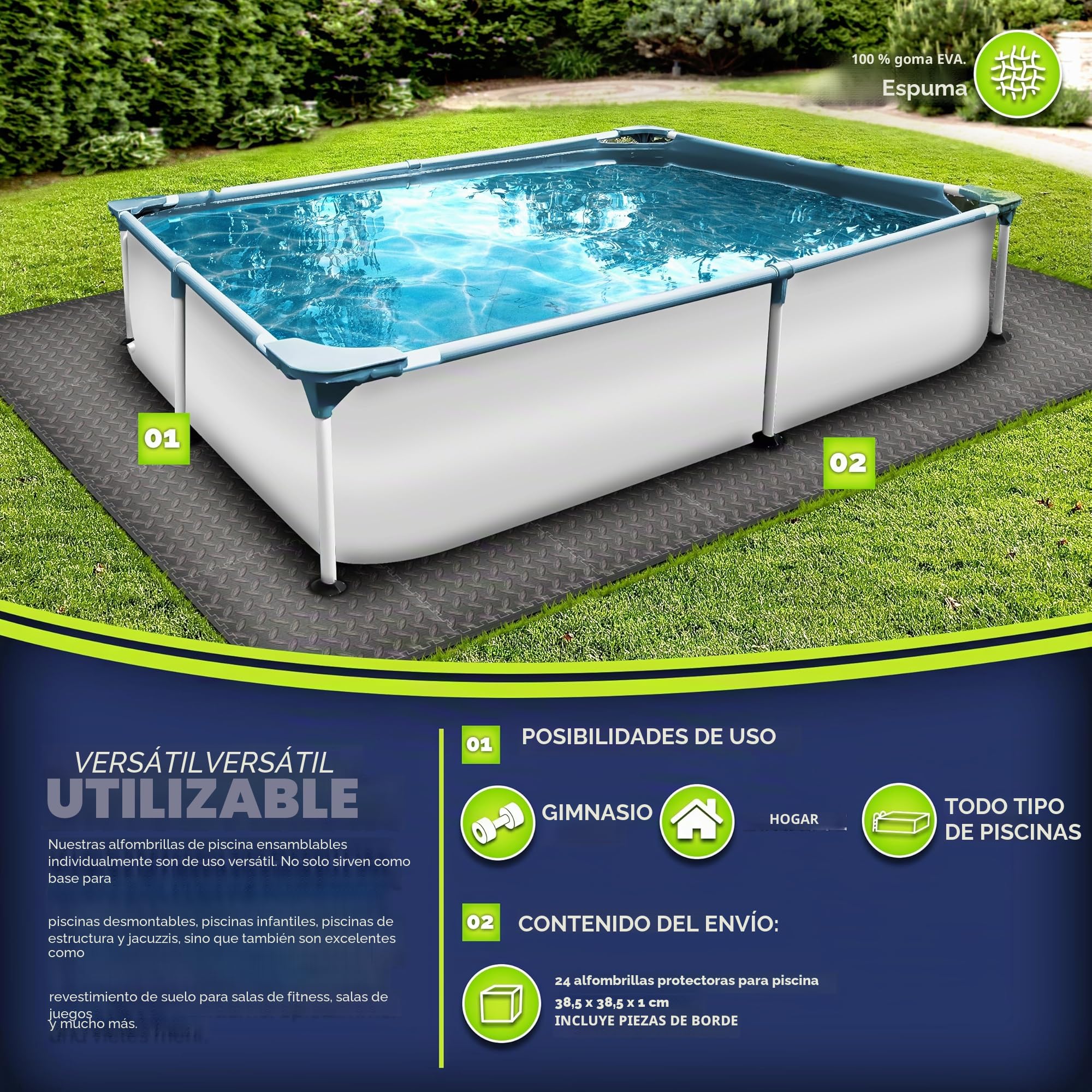 tillvex® Juego de 24 alfombrillas de protección para piscina | Alfombrilla para piscina y piscina infantil | Alfombrilla de piscina al aire libre | Alfombrilla de protección térmica para piscina |