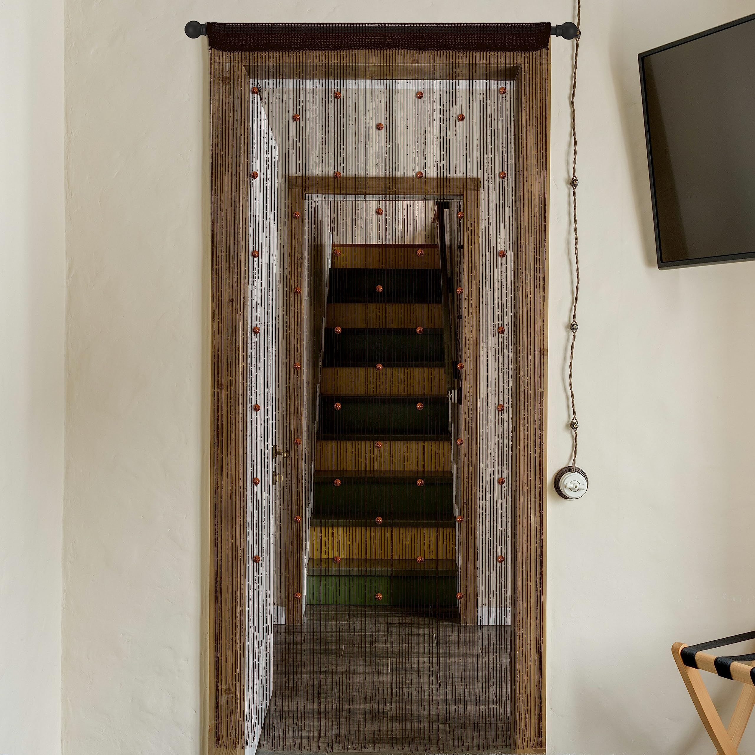 Rideau de perles à suspendre - Séparateur de pièce - Style hippie - Panneau à franges pailletées - Pour placard, fenêtre, porte, porte - Café - 100 x 200 cm