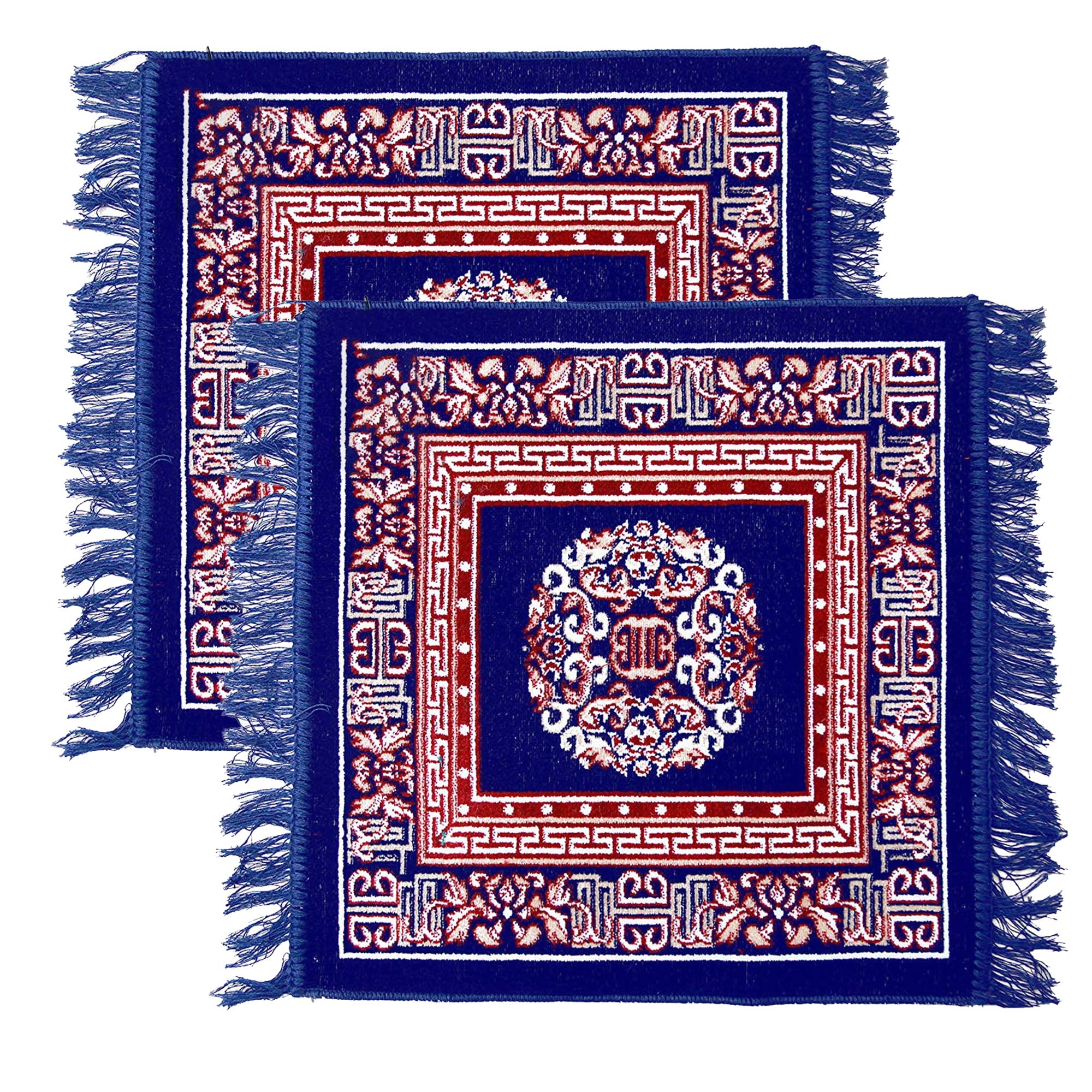 Traditional Velvet Prayer Mats - Blue & Red -17 Traditional Velvet Prayer Mats - Blue & Red -17