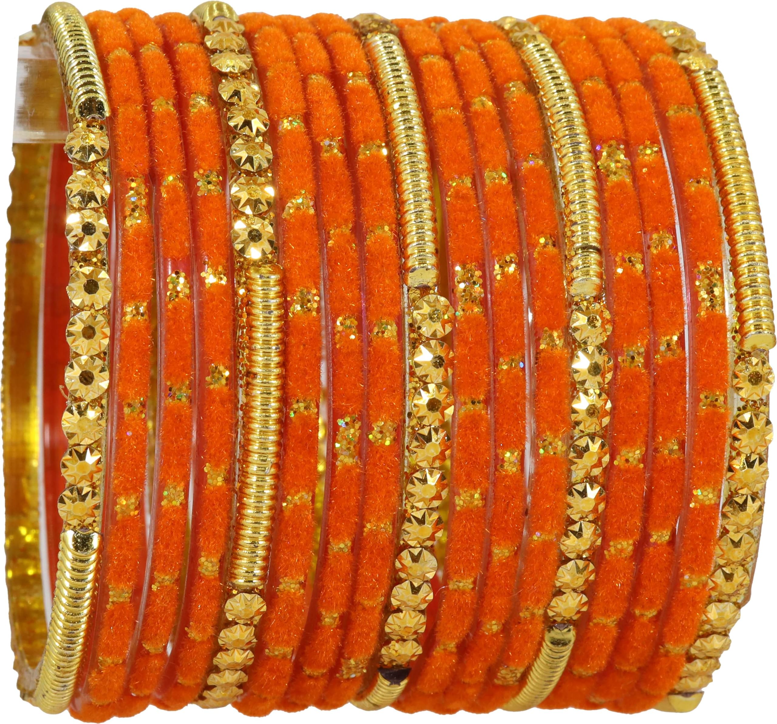 Glass Beads & Polka Dots Velvet Bangles Set (Spring Inches)