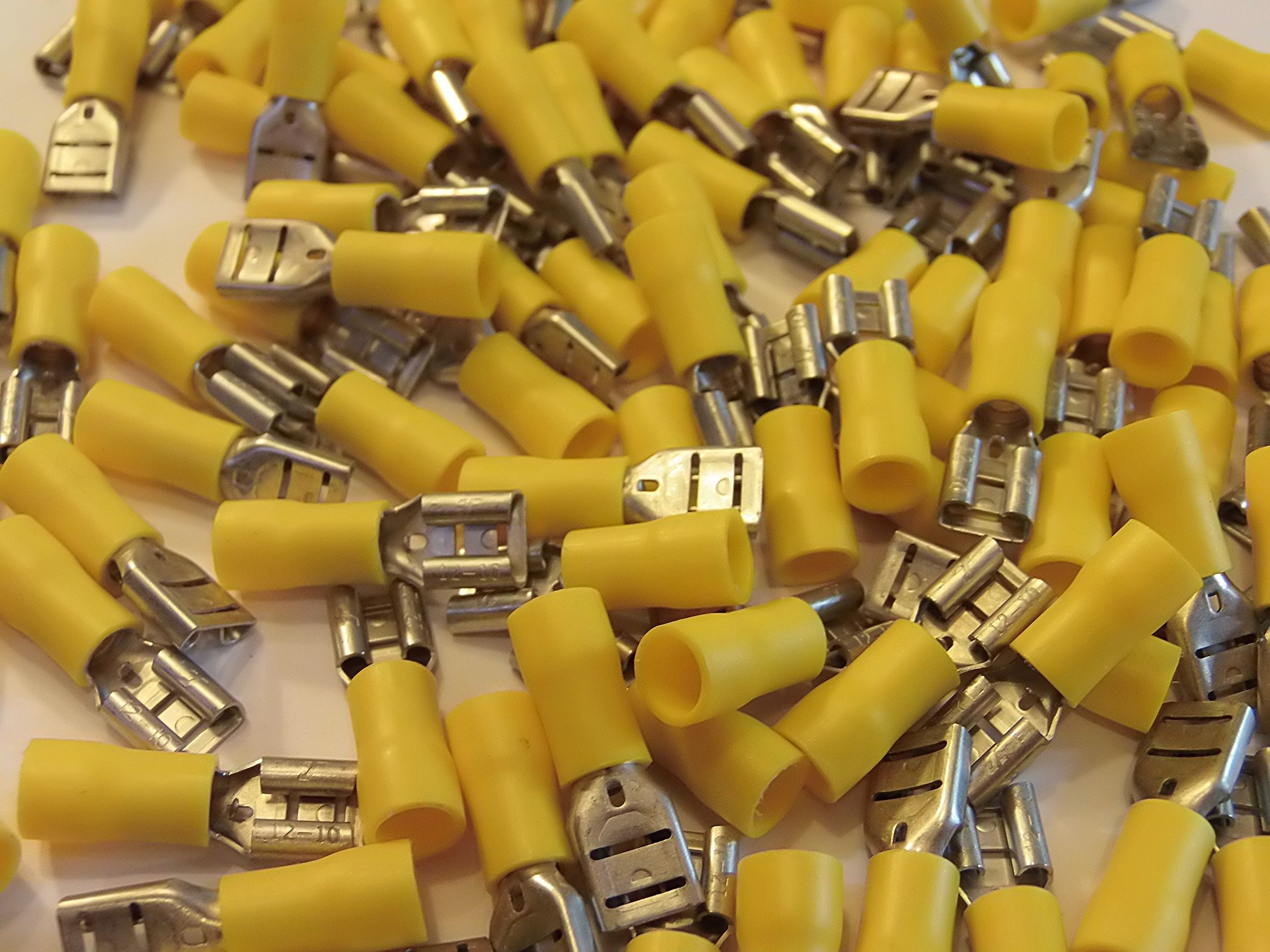 6.3 yellow terminal crimp connector push on female spade crimps 25 50 100 pack (100)