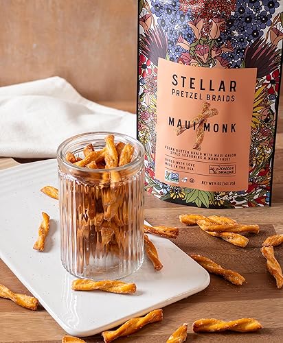 Miniatura 5 de Stellar Snacks Trenzas de pretzel, cebolla dulce Maui Monk, 5 onzas (paquete de 6), palitos de pretzel gourmet, vegano, kosher, sin OMG, sin maní,