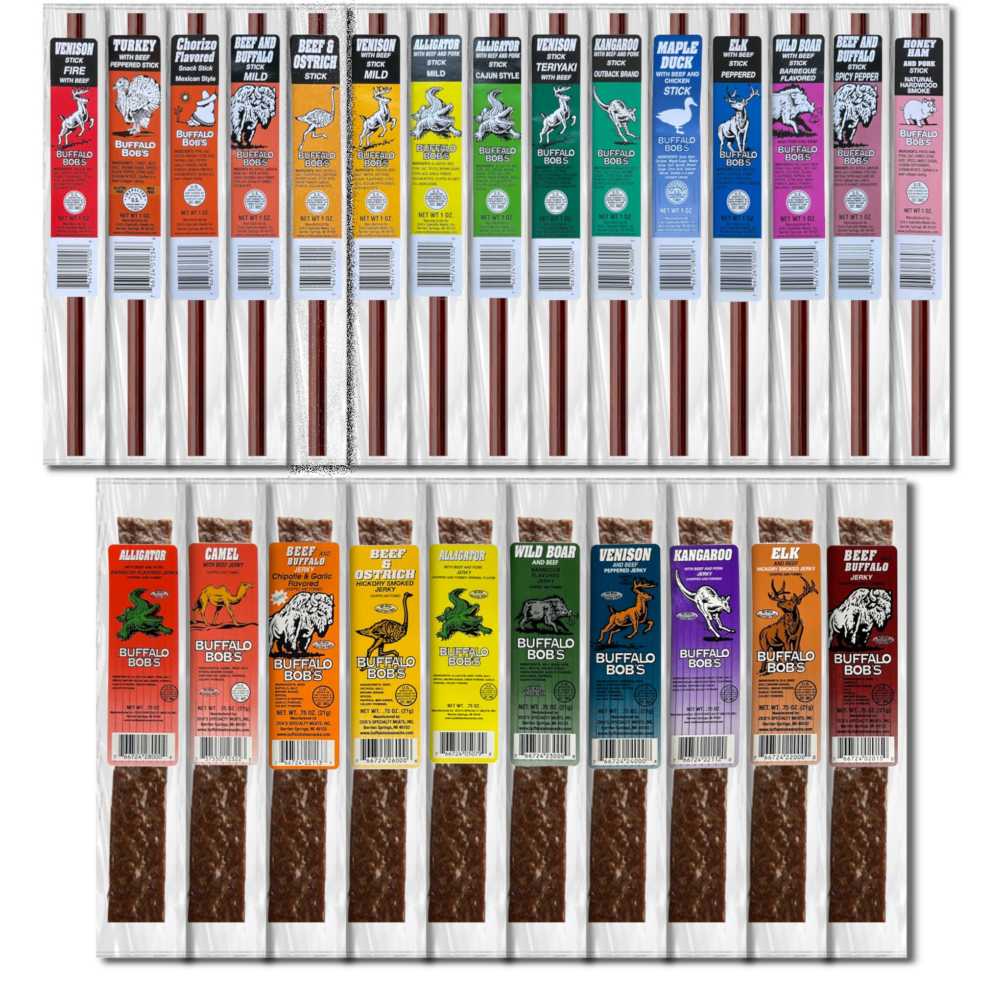 Wild Game Meat Snacks - 25 Piece Exotic Jerky Strips & Sticks, High-Protein Snack for Adventure Enthusiasts, Hiking, Camping, Stocking Stuffer, Gift for Dad/Men