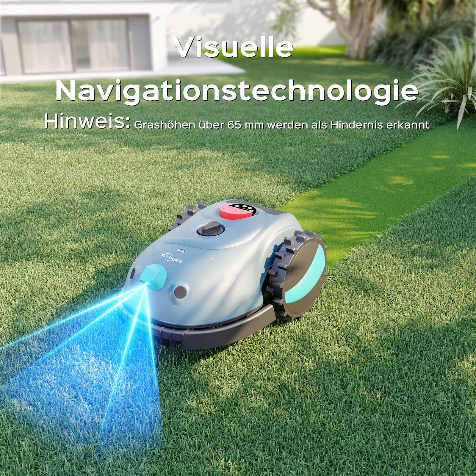 YARDCARE V100 Mähroboter ohne Begrenzungskabel, mit Vision-Navigation, Hindernisvermeidung(150 Arten), 4,0 Ah Akku Rasenmäher Roboter, Rasenroboter mit Ersatzklingen, Geeignet für kleine Gärten