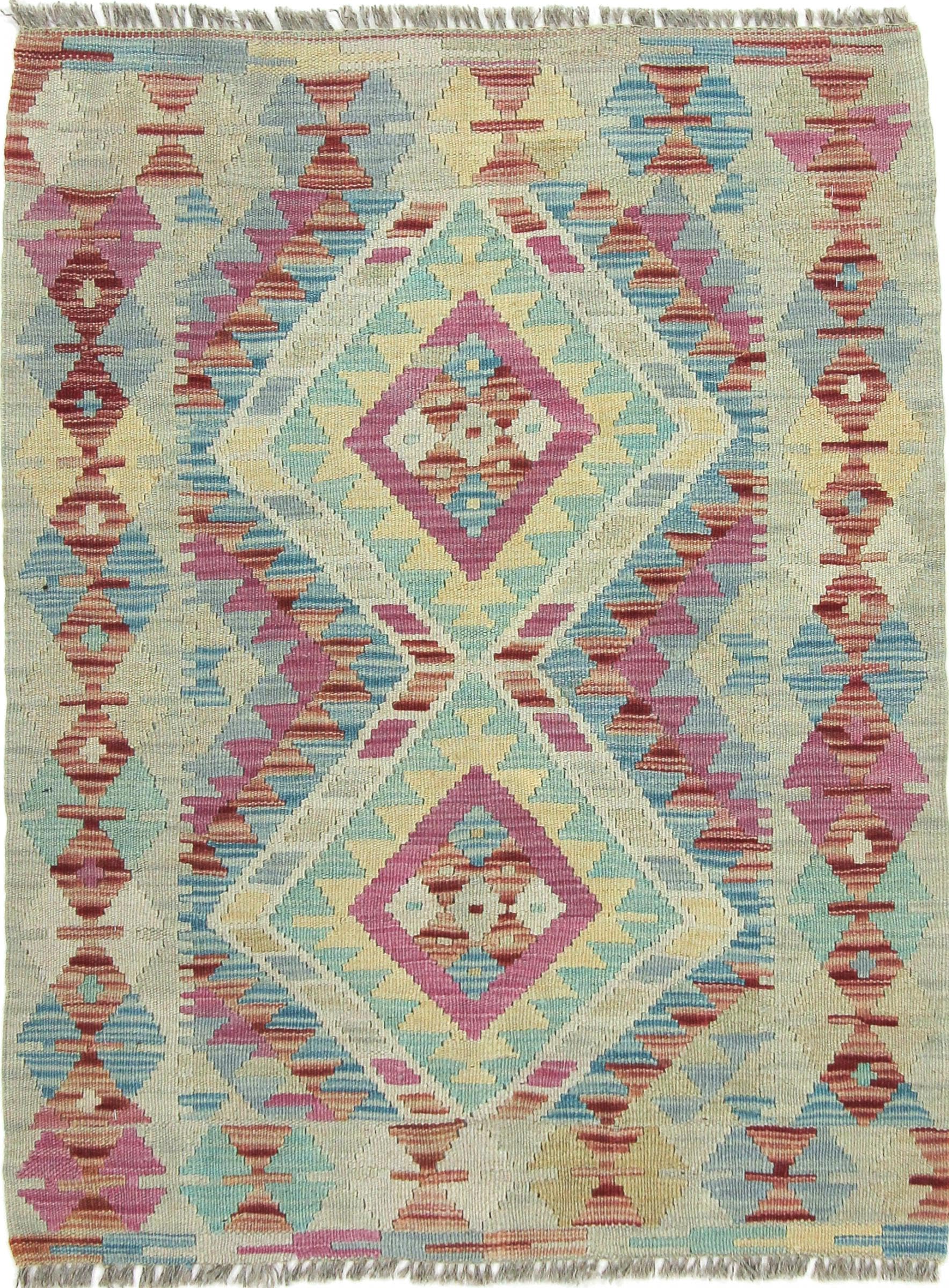 Tapis d'Orient Kilim Afghan 84x110 en laine pour décoration style ethnique