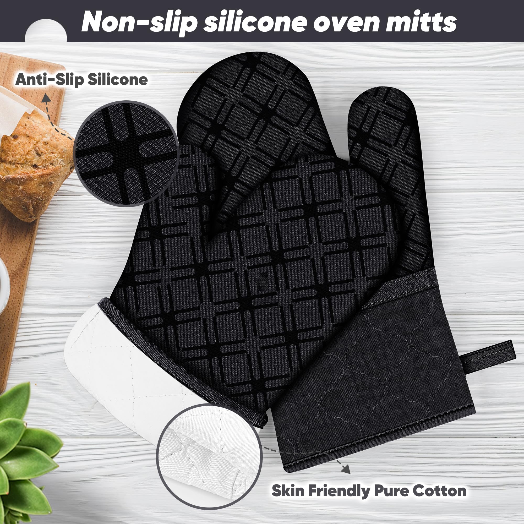 Juego de 6 manoplas de horno y soportes para ollas con paño de limpieza de microfibra, guantes de horno de silicona y soporte para ollas, paños de cocina para cocina, guantes de horno y almohadillas