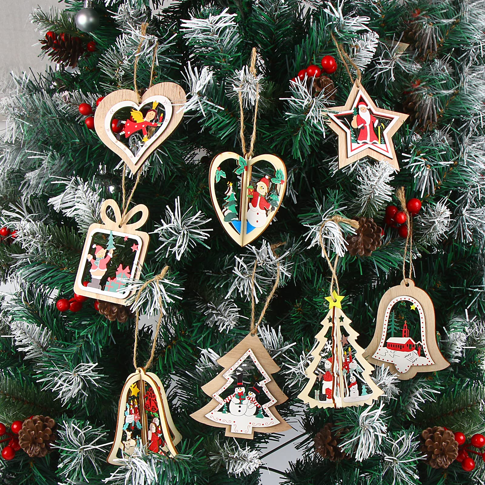 Amazon.co.jp: CINECE クリスマス ツリー 飾り オーナメント 木製 8個