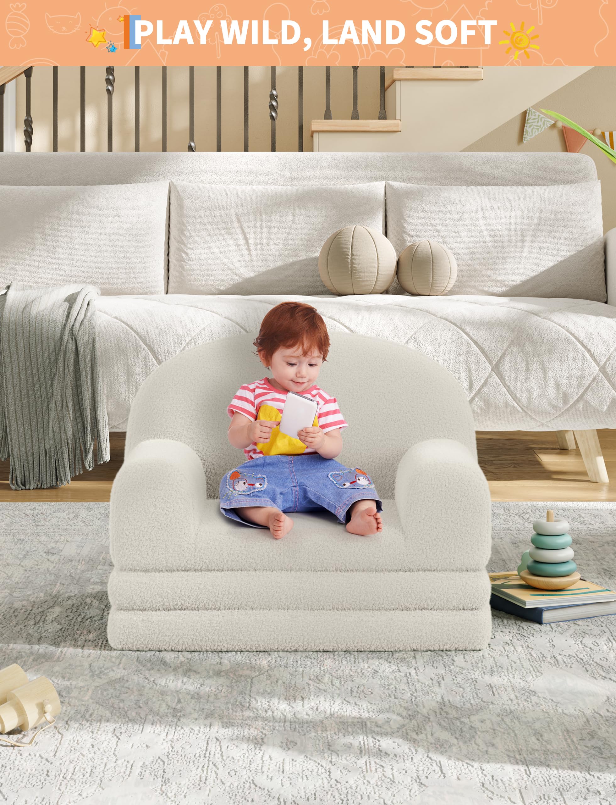 Garvee Kindersofa 2-in-1, Faltbarer Kindersessel für Kinder, Rosa